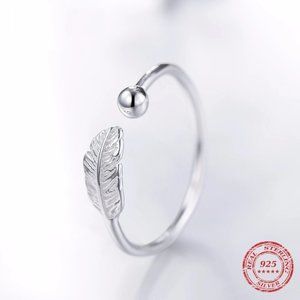 NEW S925 Sterling Silver Bead and Leaf Adjustable Ring